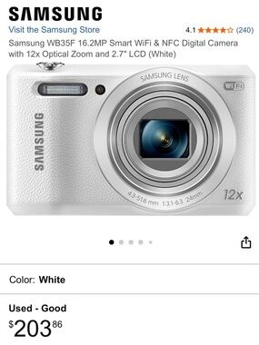 Samsung Compact Digital Camera in White with 12x Optical Zoom